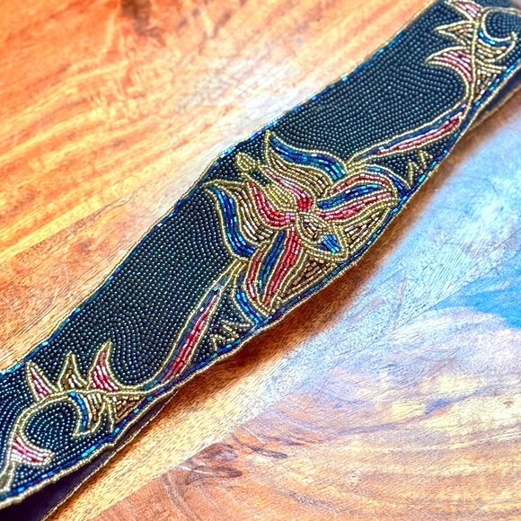 Vintage Le Regale Beaded Statement Belt, Jewel Tone Beading, Black Satin, Glam main image 13